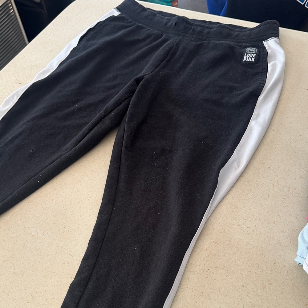 PINK Victoria's Secret Black Joggers with White Stripes